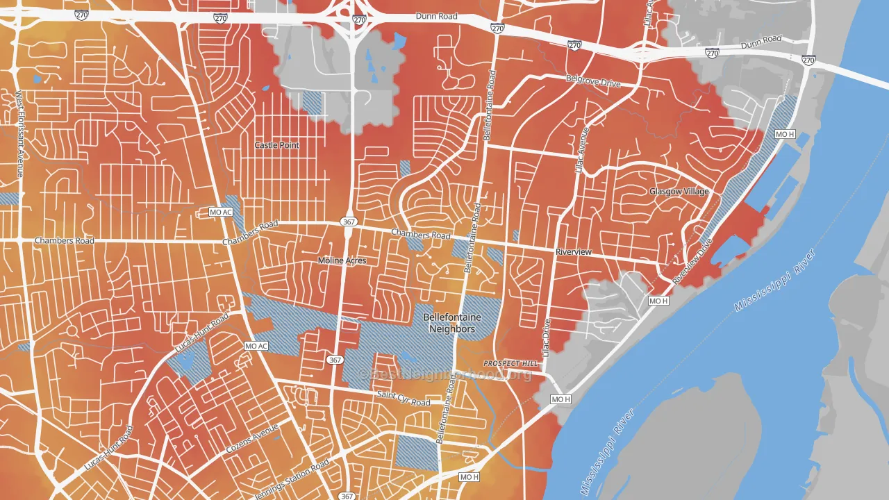 Transit Grade map of Bellefontaine Neighbors, MO