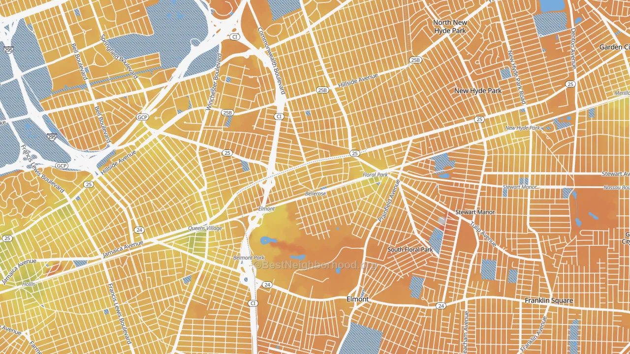 Transit Grade map of Bellerose, NY