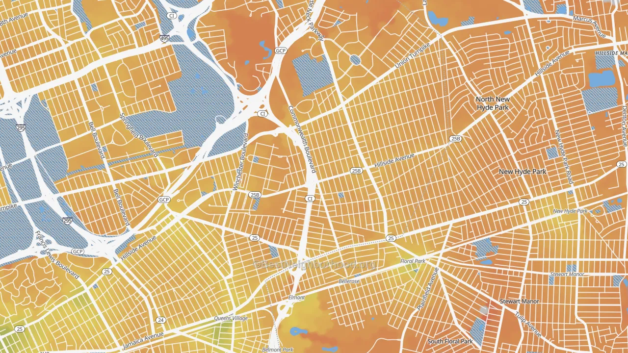 Transit Grade map of Bellerose, Queens, NY
