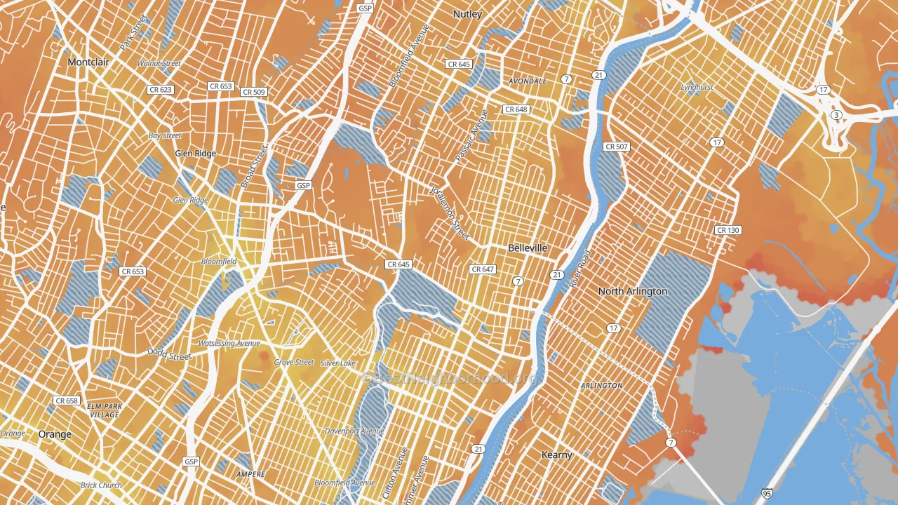 Transit Grade map of Belleville, NJ