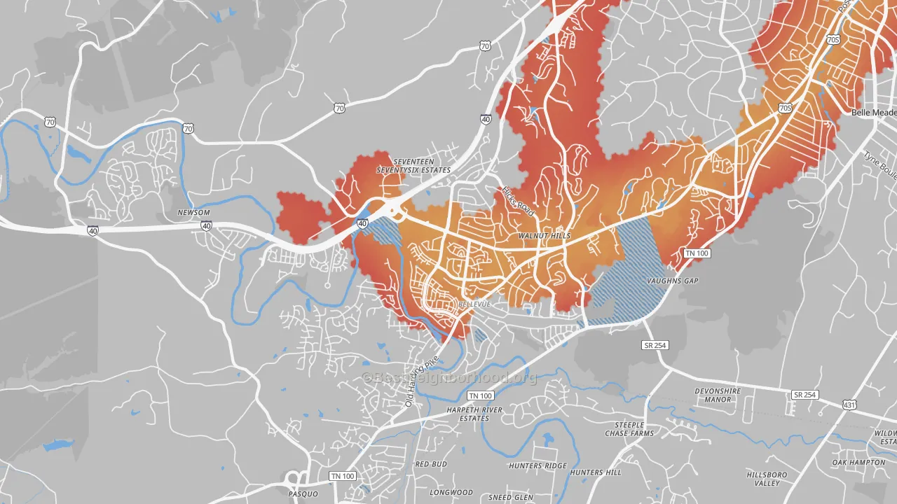 Transit Grade map of Bellevue, Nashville, TN