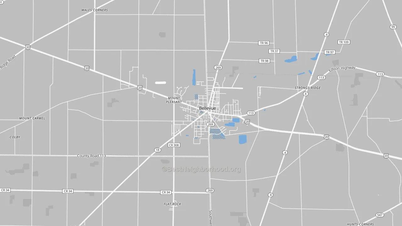 Transit Grade map of Bellevue, OH
