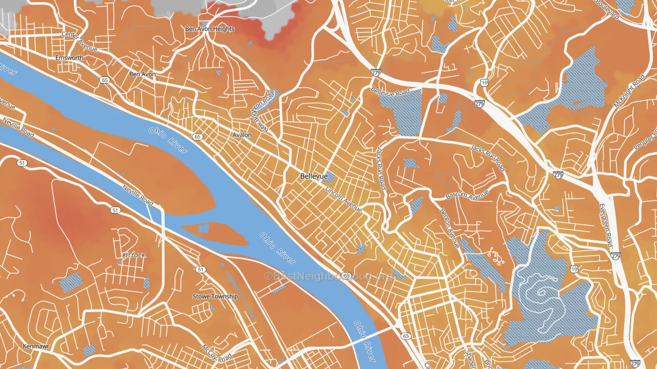 Transit Grade map of Bellevue, PA