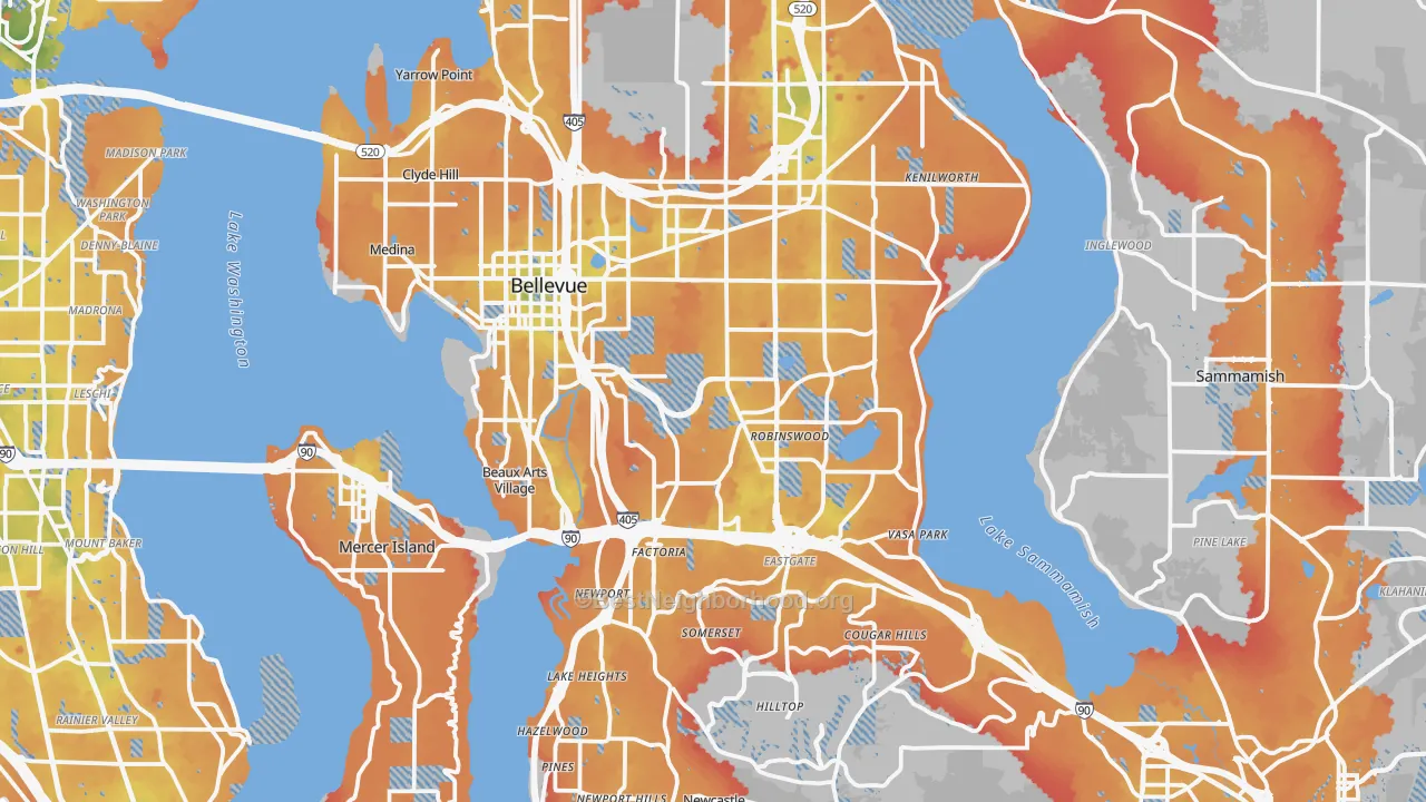 Transit Grade map of Bellevue, WA