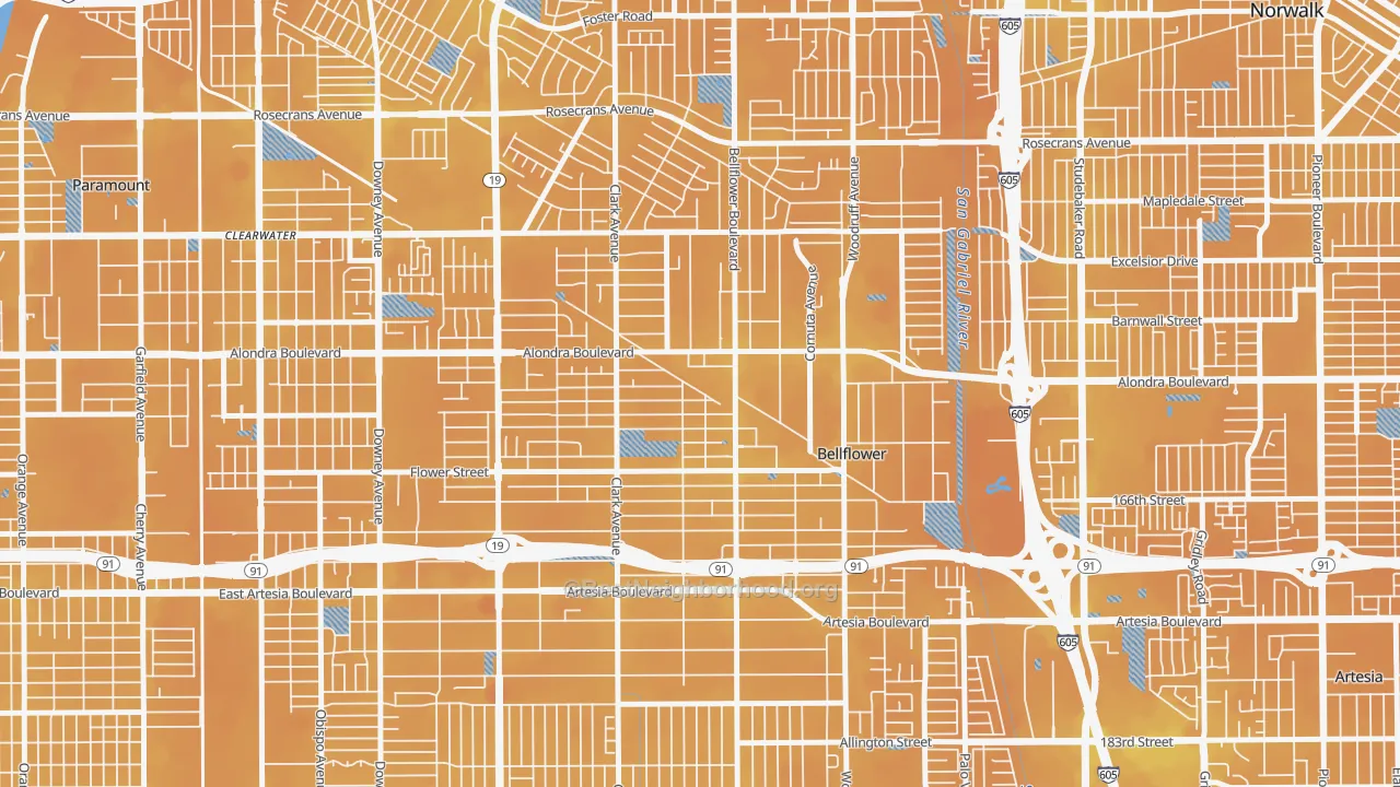 Transit Grade map of Bellflower, CA