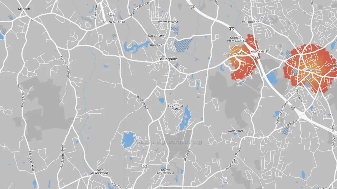 Transit Grade map of Bellingham, MA