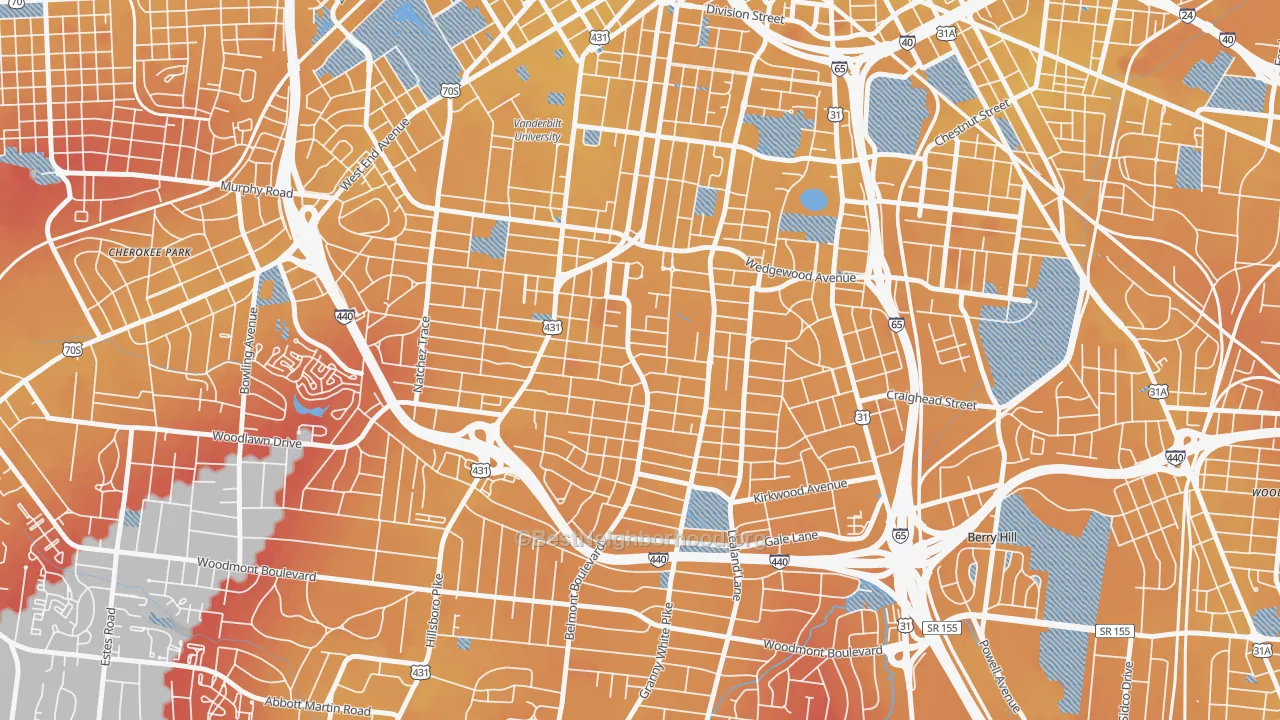 Transit Grade map of Bellmont Hillsboro, Nashville, TN