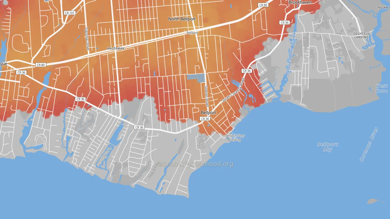 Transit Grade map of Bellport, NY