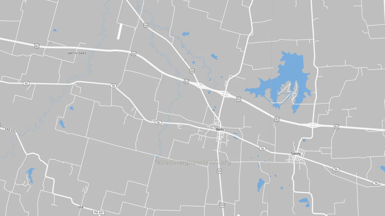 Transit Grade map of Bells, TX