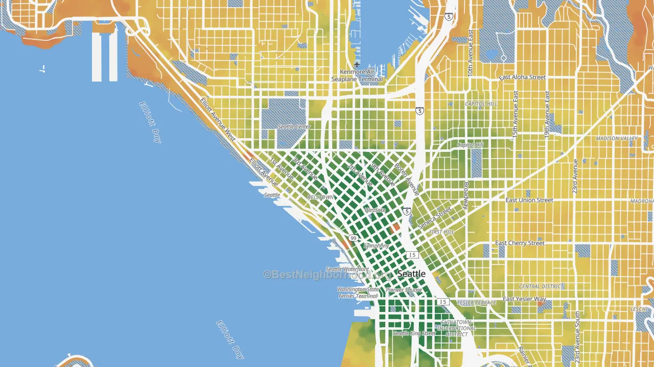 Transit Grade map of Belltown, Seattle, WA