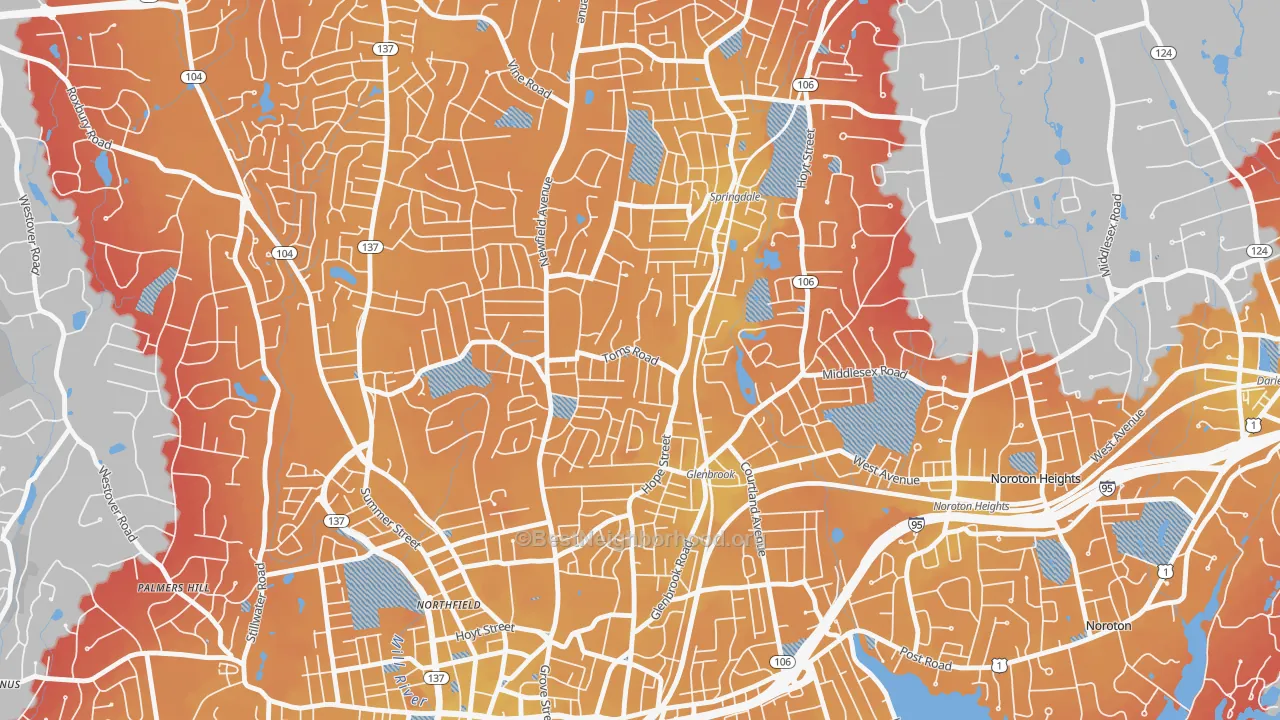 Transit Grade map of Belltown, Stamford, CT