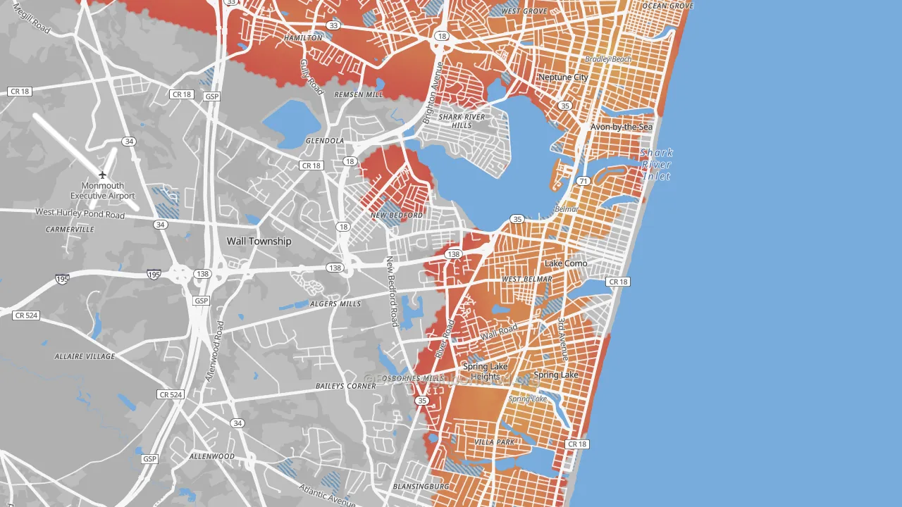 Transit Grade map of Belmar, NJ