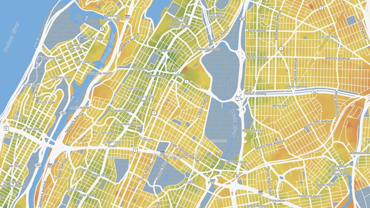 Transit Grade map of Belmont, Bronx, NY