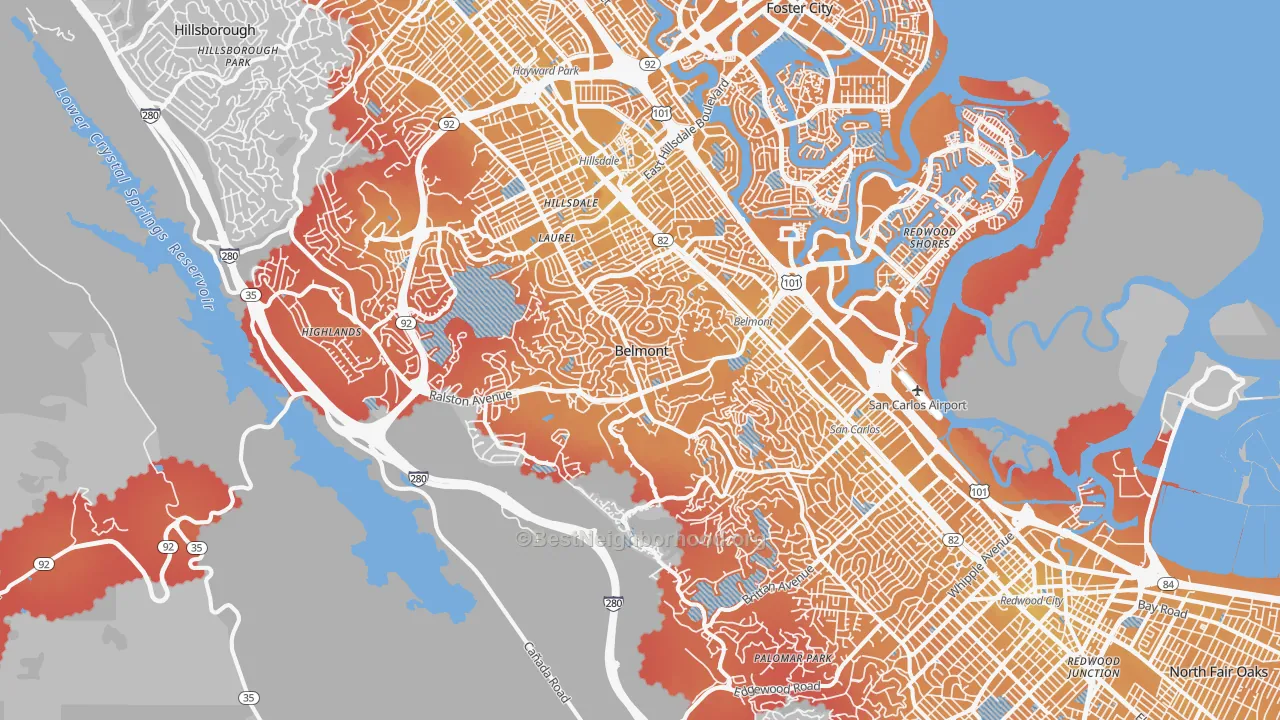 Transit Grade map of Belmont, CA