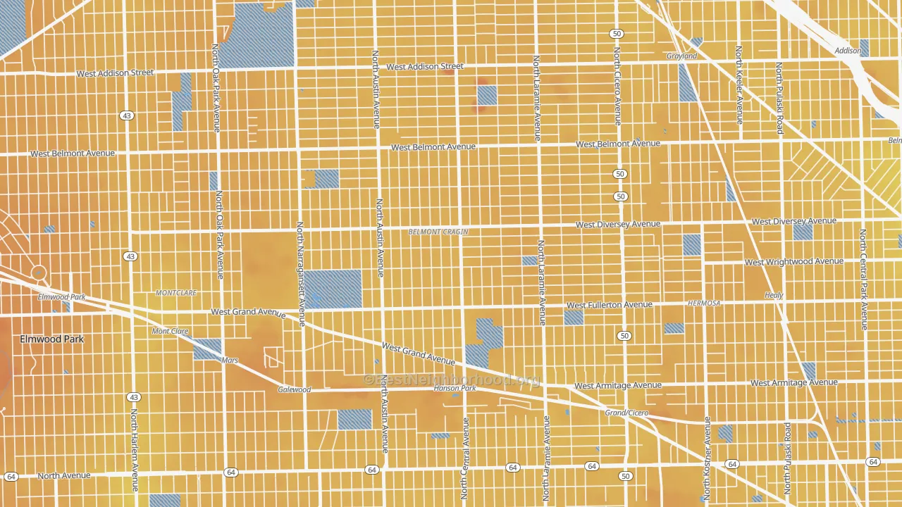 Transit Grade map of Belmont Cragin, Chicago, IL
