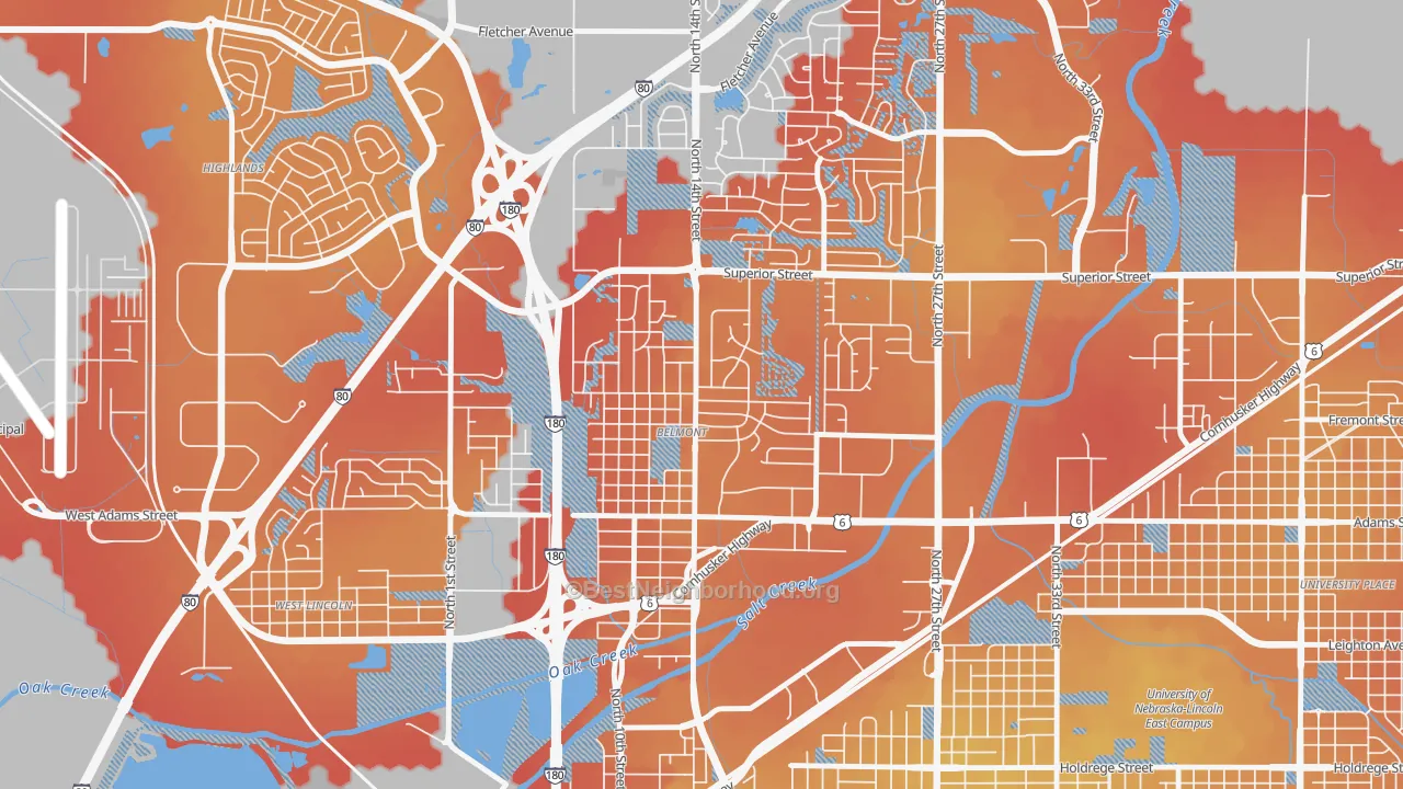 Transit Grade map of Belmont, Lincoln, NE