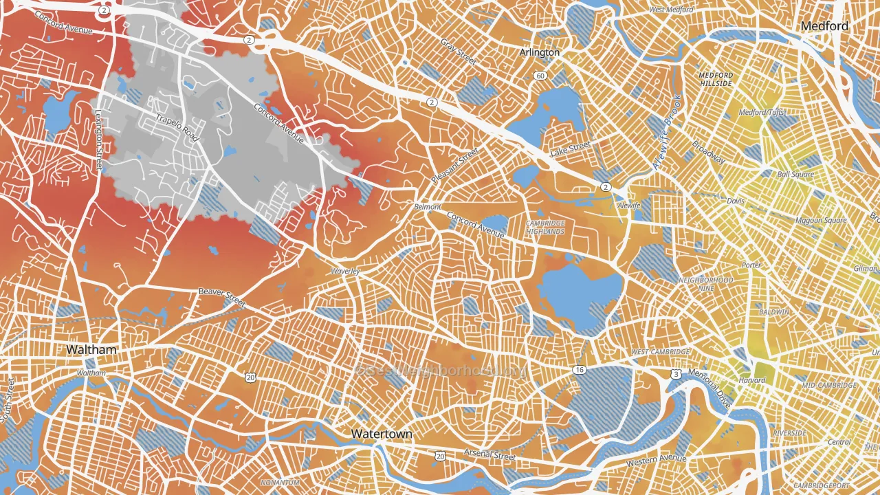 Transit Grade map of Belmont, MA
