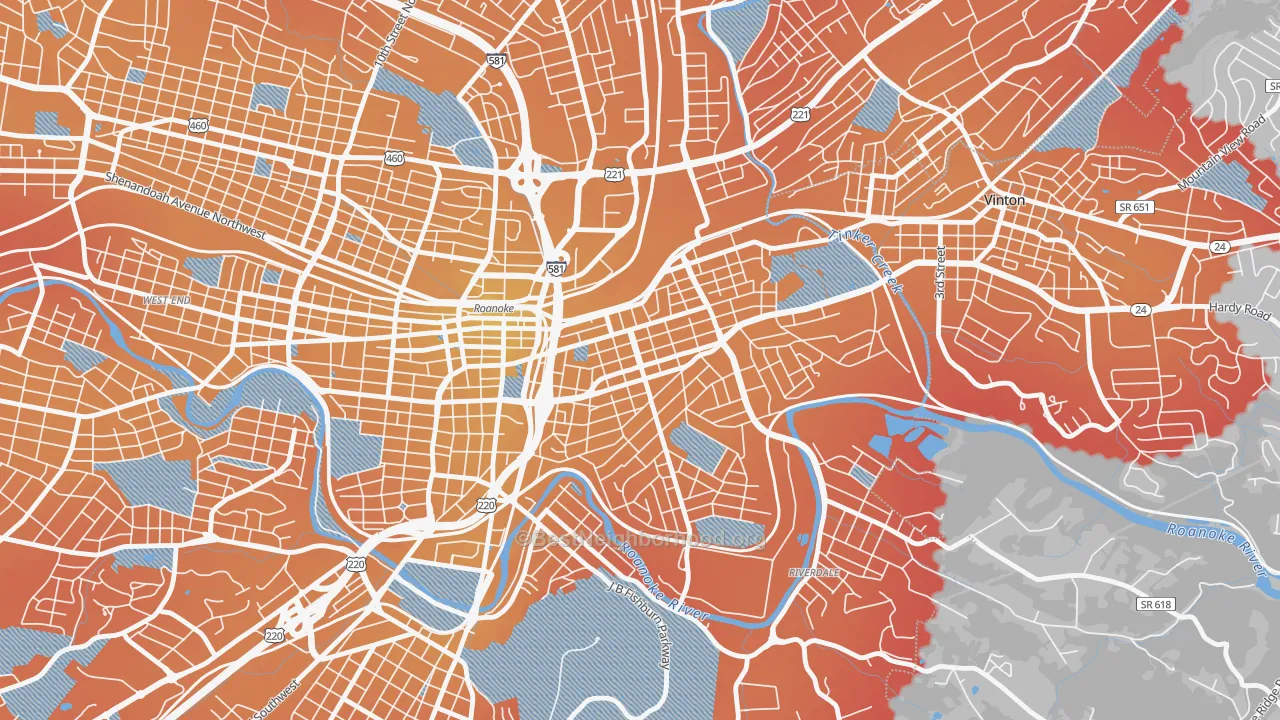 Transit Grade map of Belmont, Roanoke, VA