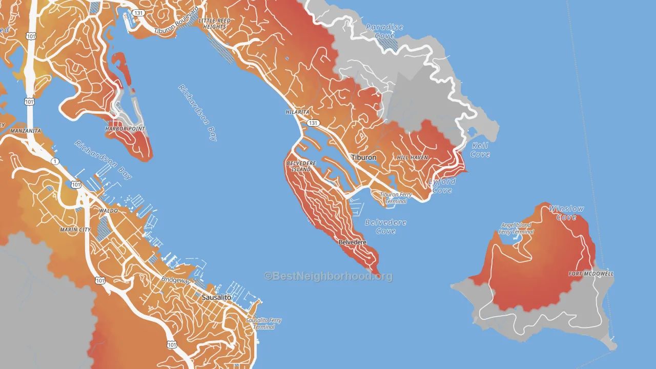Transit Grade map of Belvedere, CA