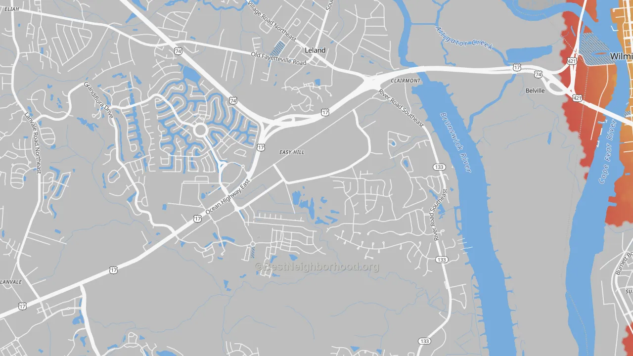 Transit Grade map of Belville, NC