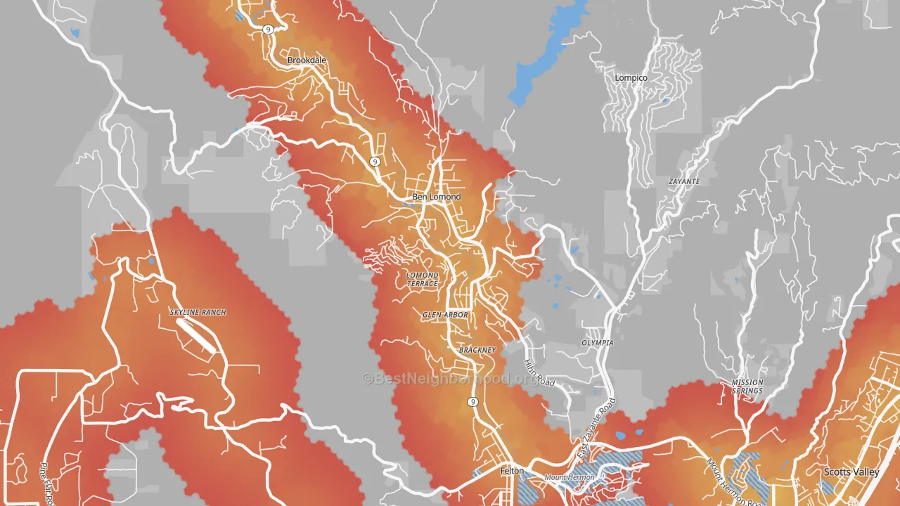 Transit Grade map of Ben Lomond, CA