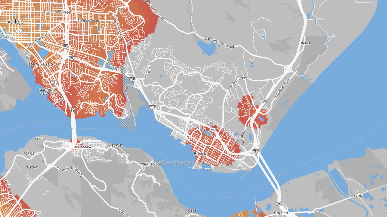 Transit Grade map of Benicia, CA