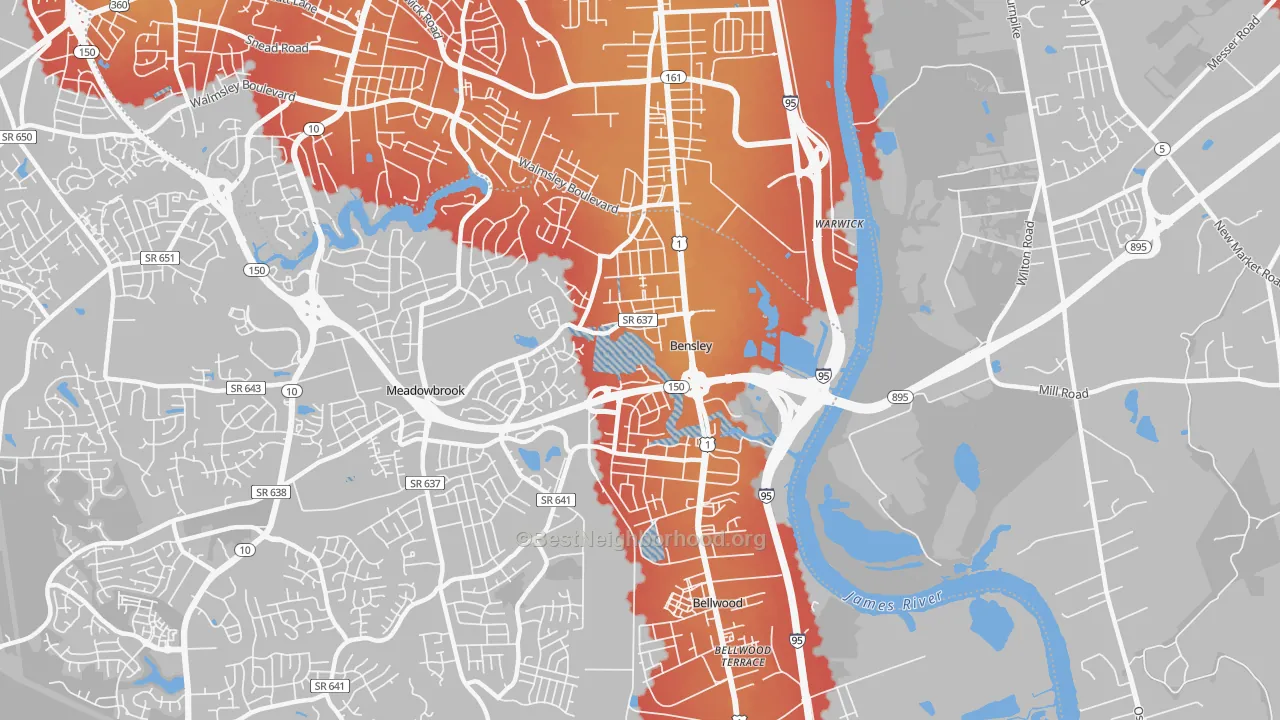 Transit Grade map of Bensley, VA