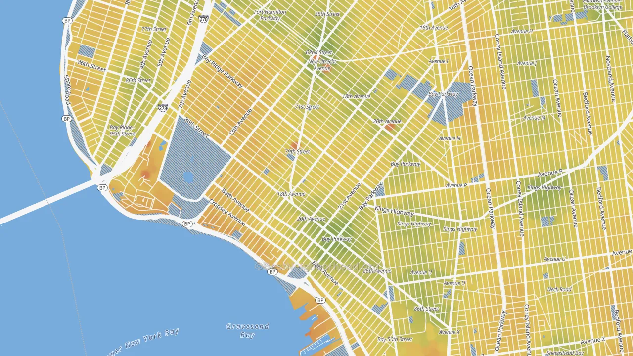 Transit Grade map of Bensonhurst, Brooklyn, NY