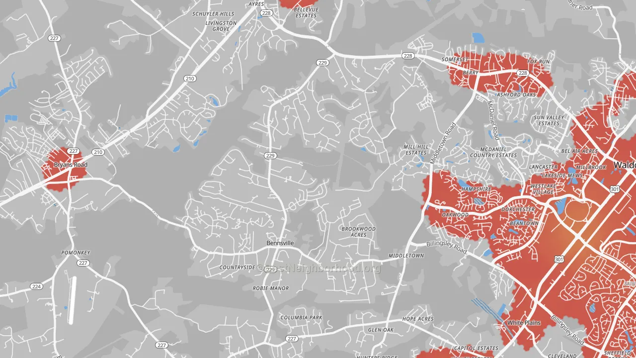 Transit Grade map of Bensville, Waldorf, MD