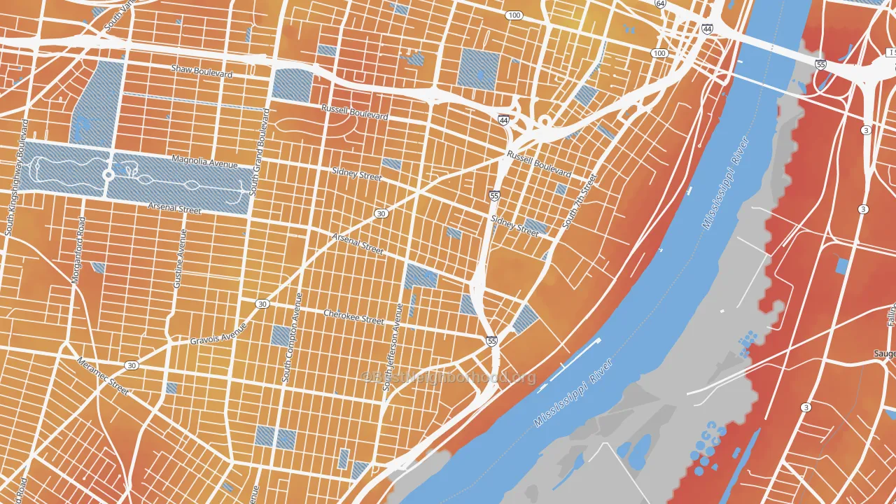 Transit Grade map of Benton Park, St. Louis, MO