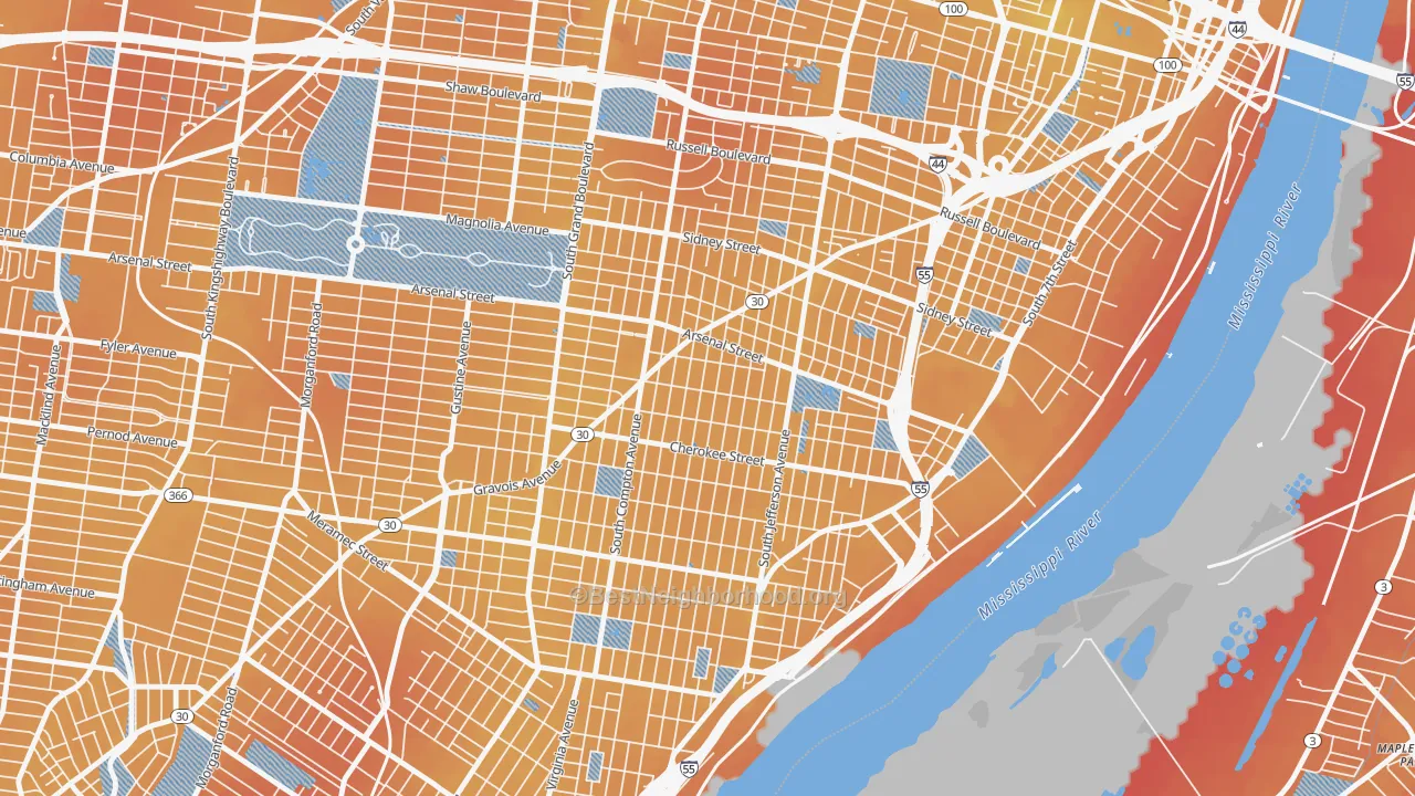 Transit Grade map of Benton Park West, St. Louis, MO
