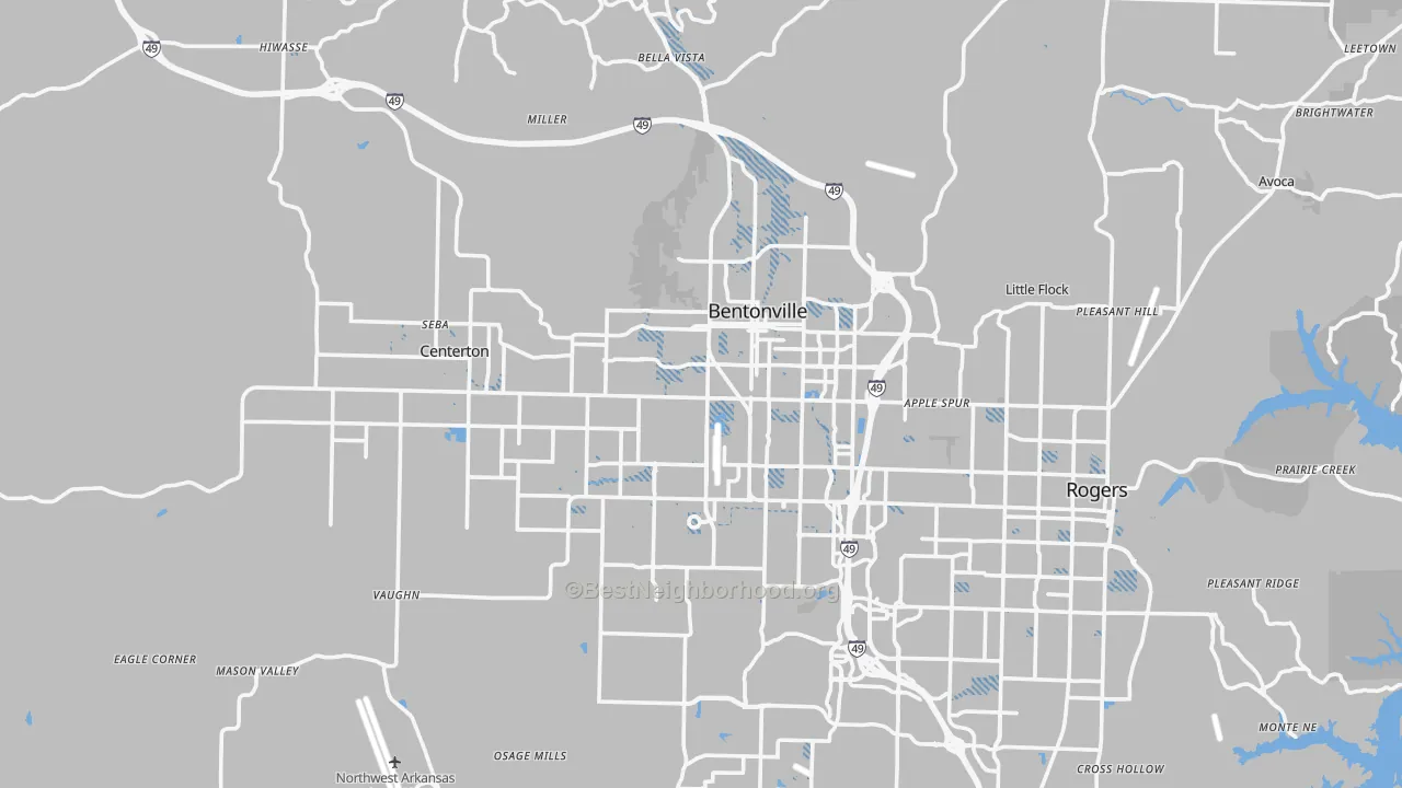 Transit Grade map of Bentonville, AR