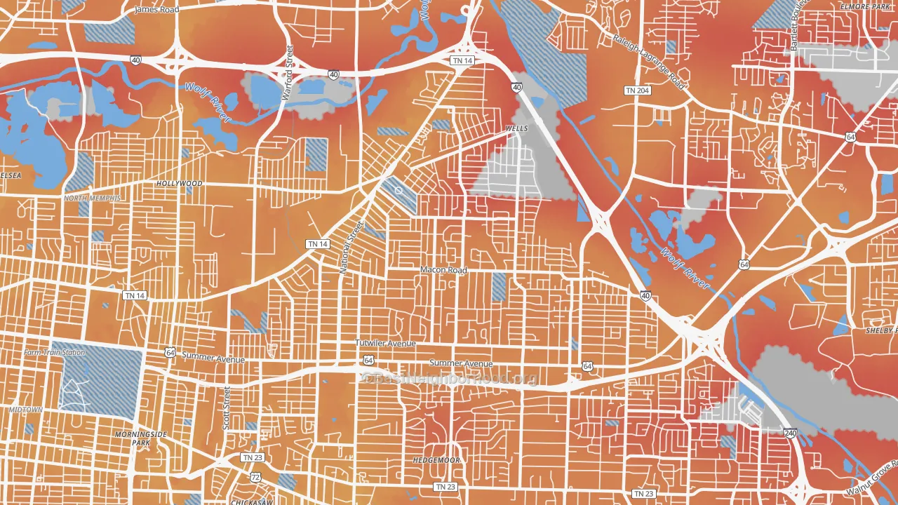 Transit Grade map of Berclair-Highland Heights, Memphis, TN