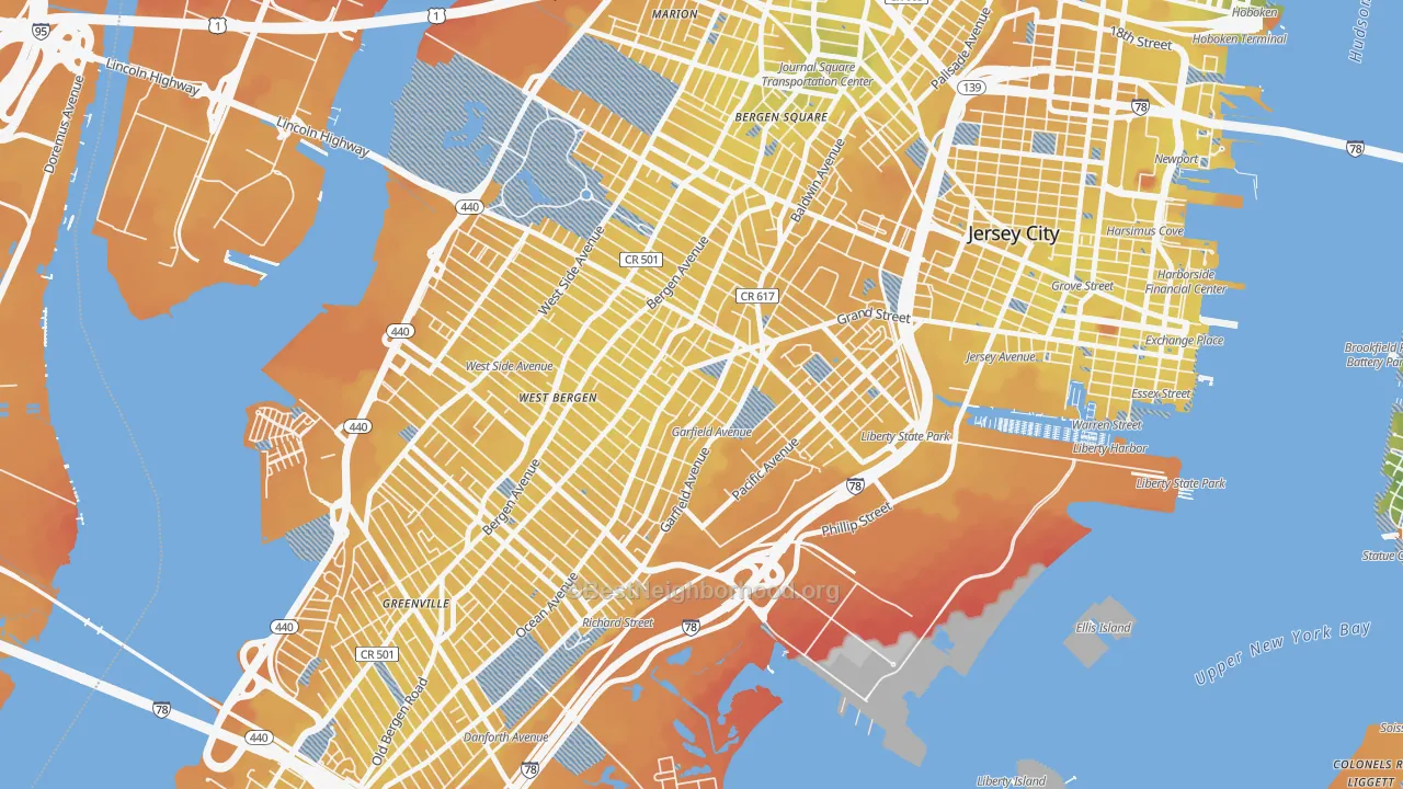 Transit Grade map of Bergen-Lafayette, Jersey City, NJ