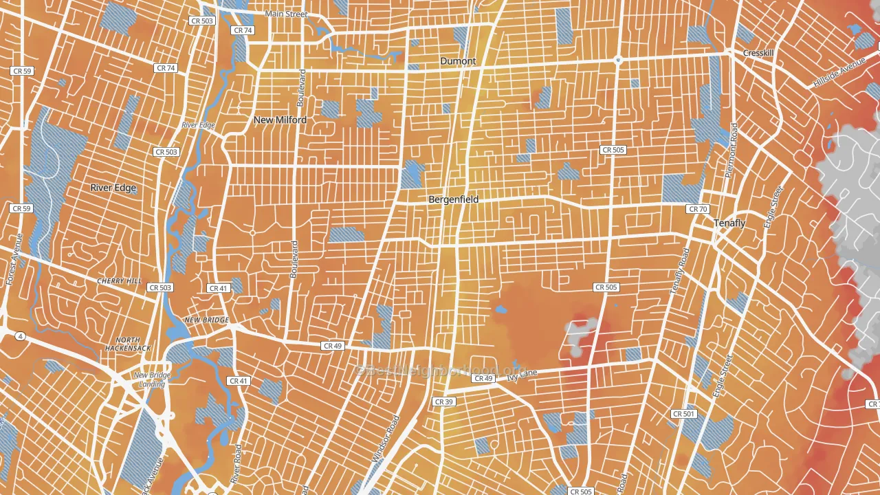 Transit Grade map of Bergenfield, NJ