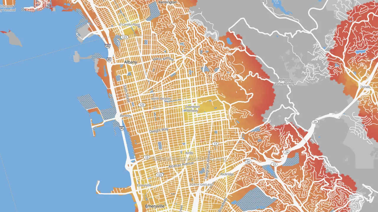 Transit Grade map of Berkeley, CA