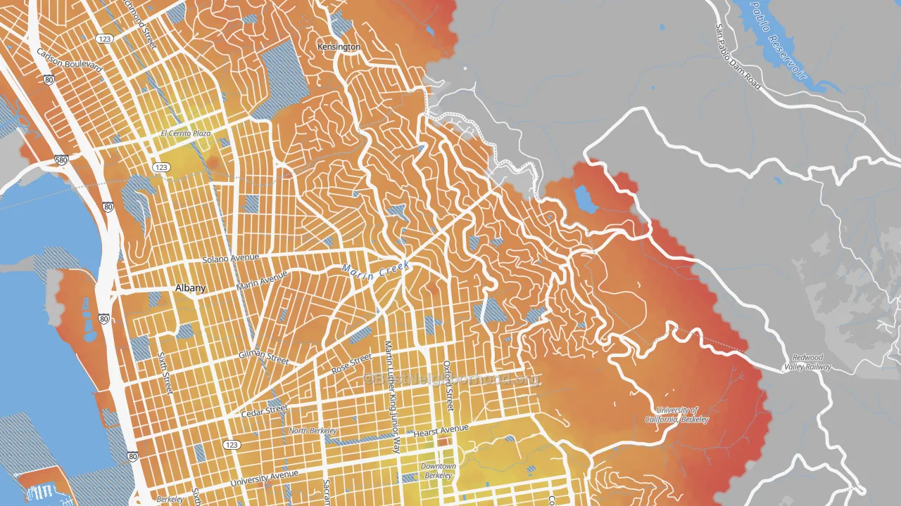 Transit Grade map of Berkeley Hills, Berkeley, CA