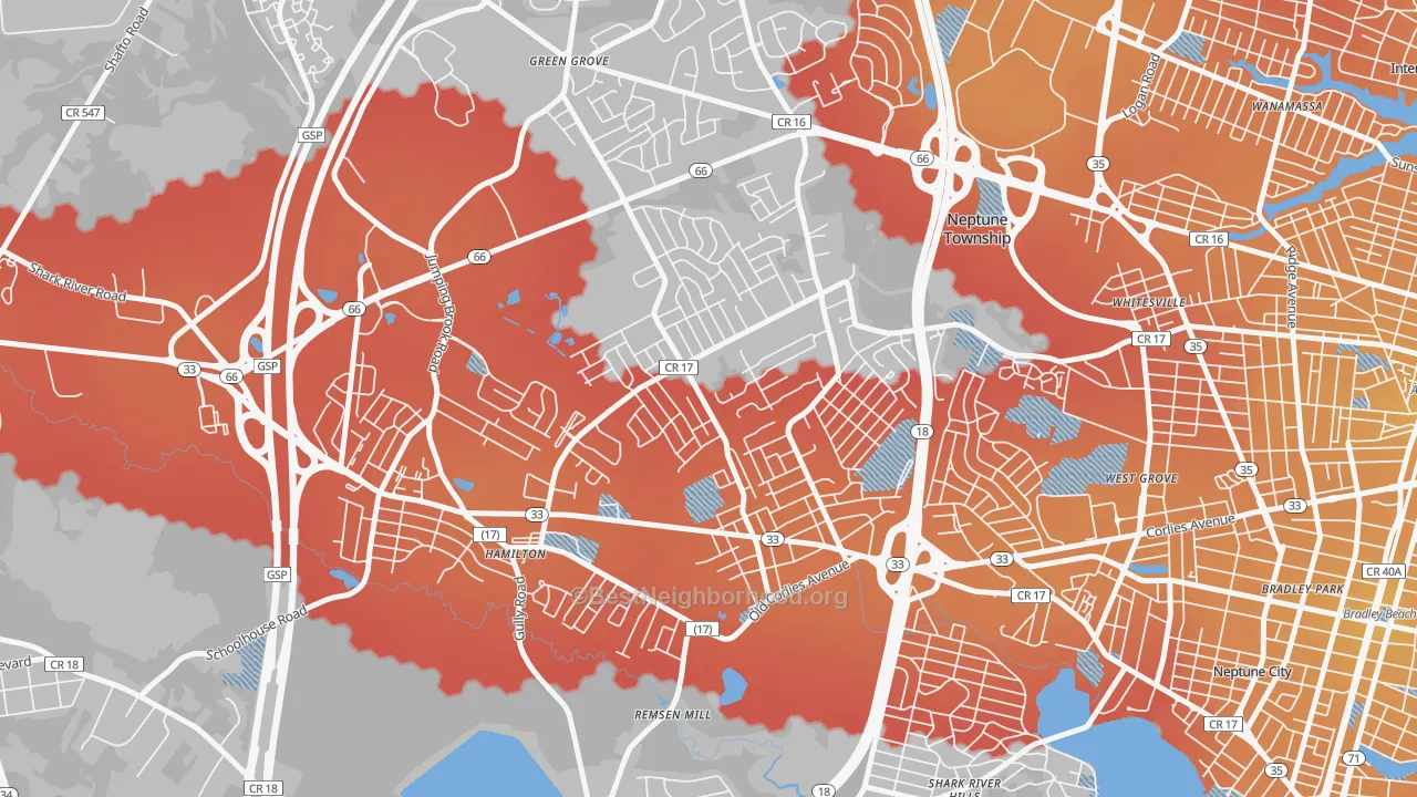 Transit Grade map of Berkley Estates, Neptune, NJ