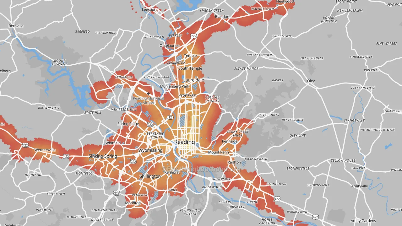 Transit Grade map of Berks County, PA