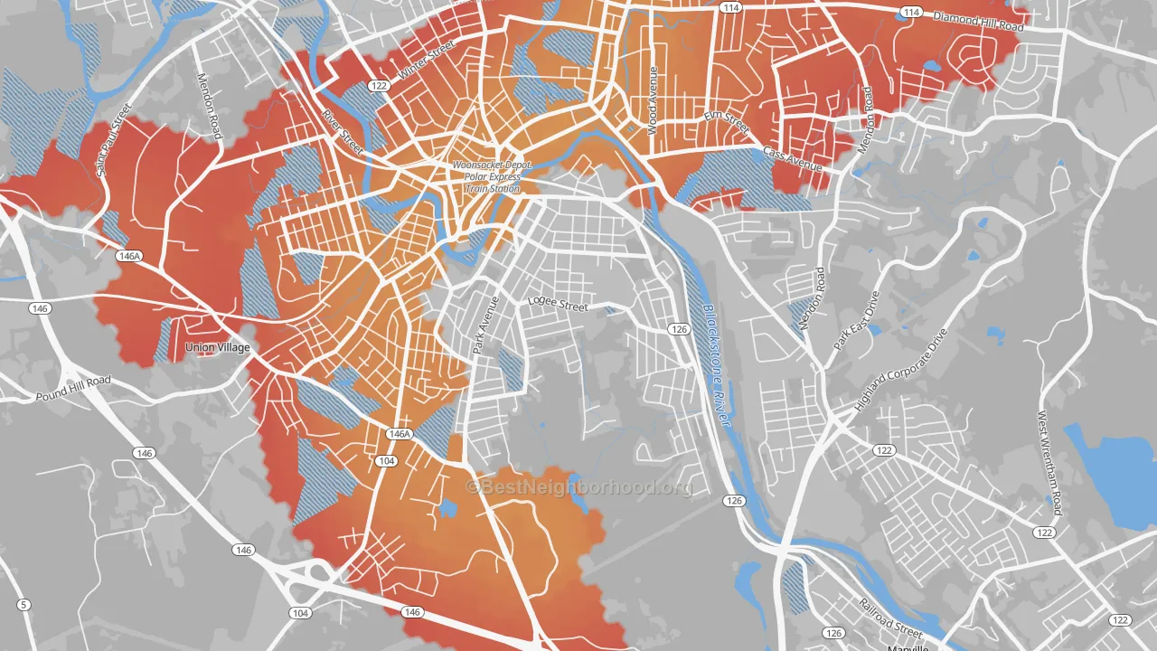 Transit Grade map of Bernon Heights, Woonsocket, RI