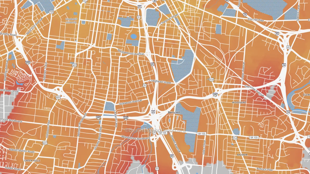 Transit Grade map of Berry Hill, TN