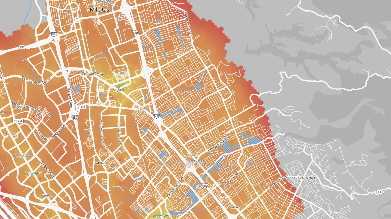 Transit Grade map of Berryessa, San Jose, CA