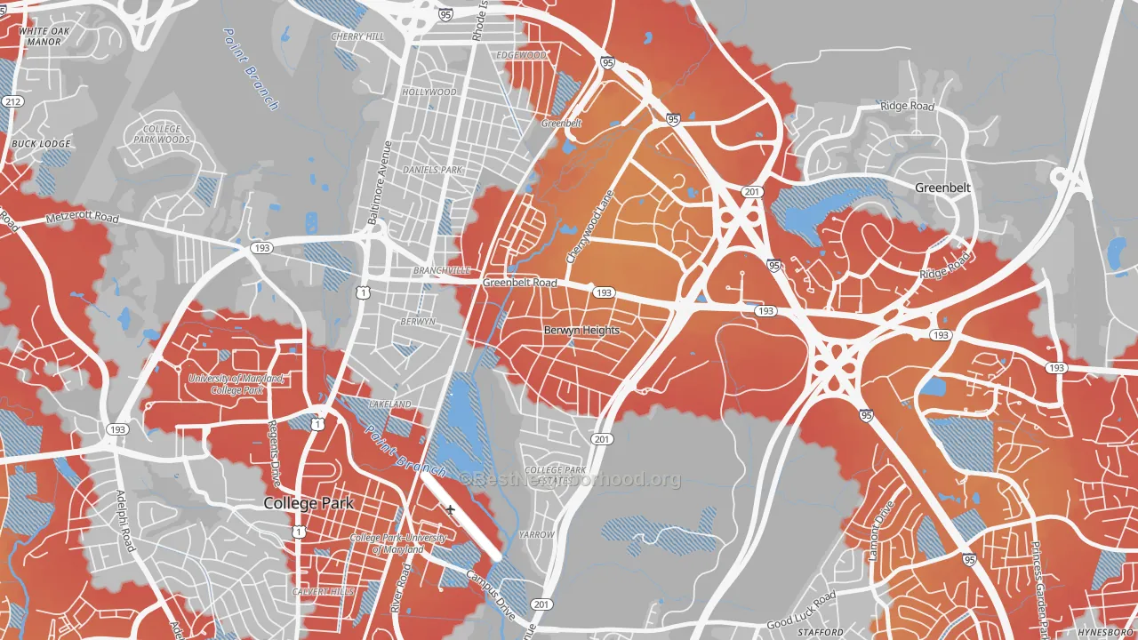 Transit Grade map of Berwyn Heights, MD