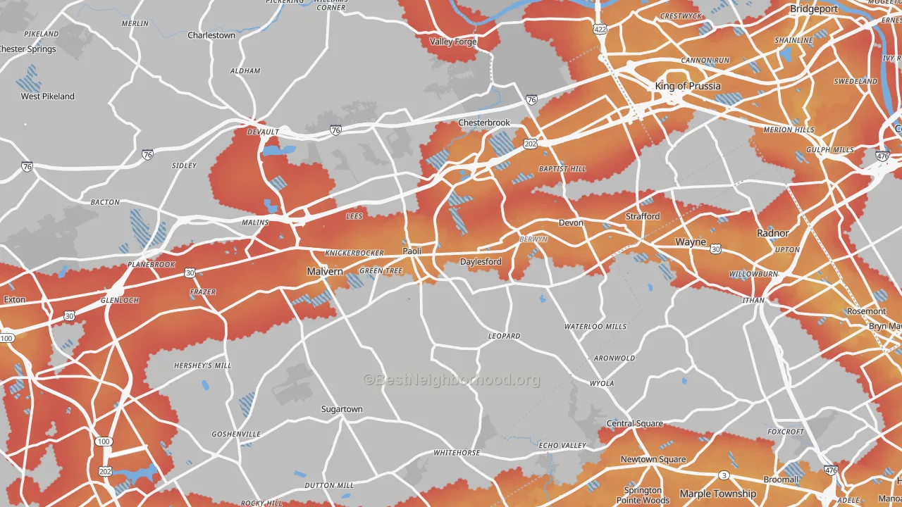 Transit Grade map of Berwyn, PA