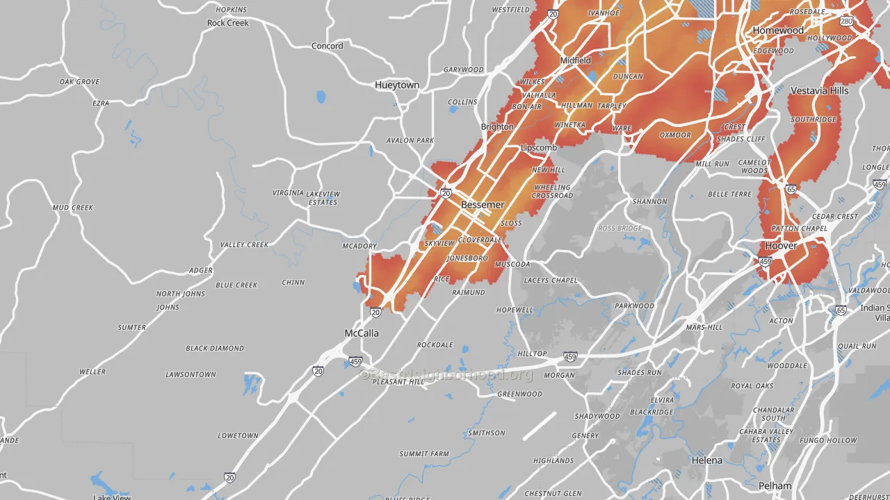 Transit Grade map of Bessemer, AL