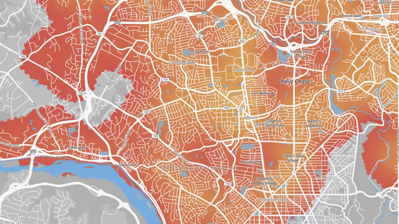 Transit Grade map of Bethesda, MD