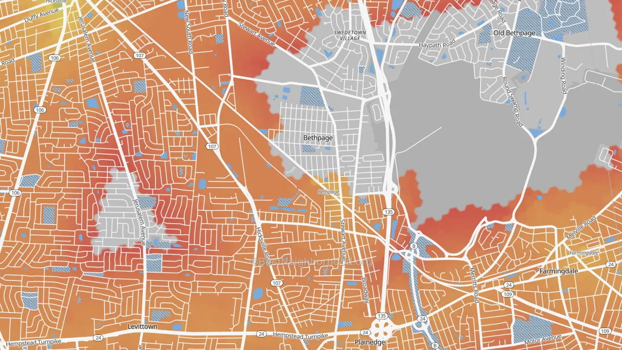 Transit Grade map of Bethpage, NY