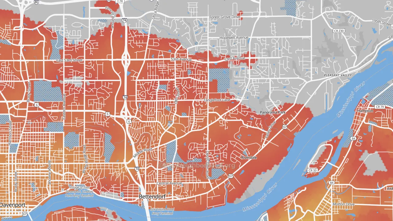 Transit Grade map of Bettendorf, IA