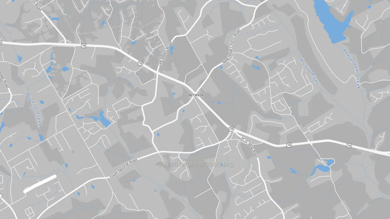 Transit Grade map of Between, GA