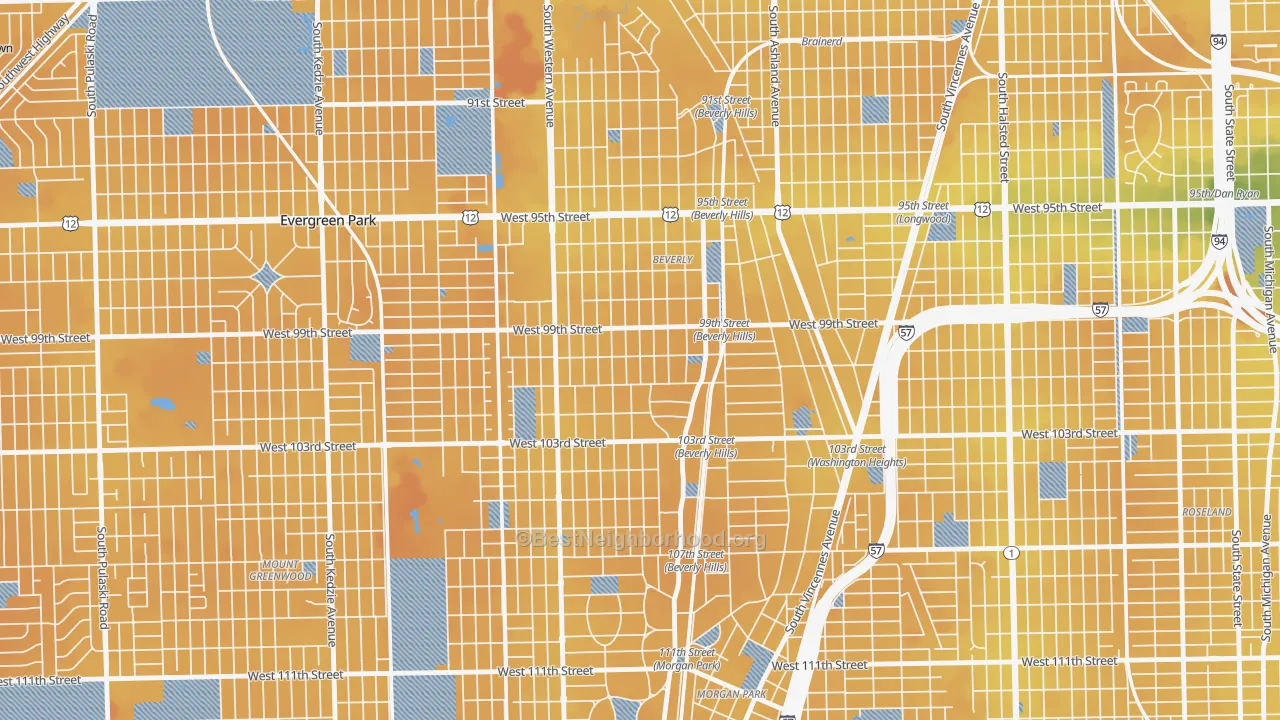 Transit Grade map of Beverly, Chicago, IL